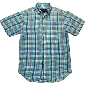 Vineyard * Vines Classic Fit Tucker Green/Blue Plaid Short Sleeve Shirt - Sz XS